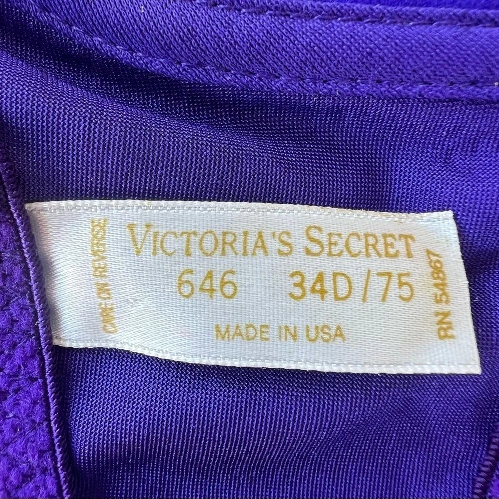 VTG Victoria’s Secret Good Label Bra Purple Jacquard Scroll Lace Front Close 80s